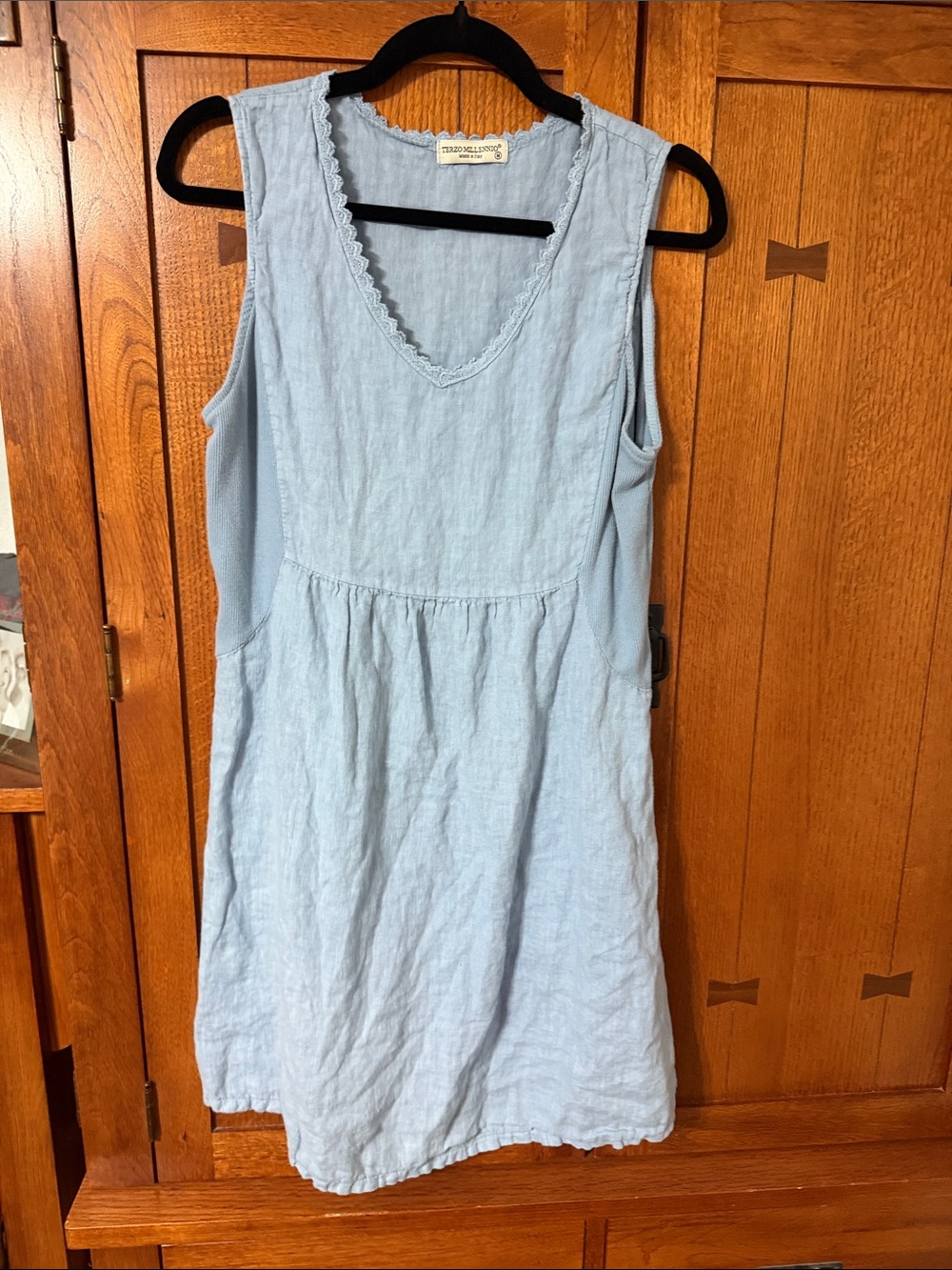 Terzo Millennio Light Blue Sleeveless Linen Dress - Casual Scoop Neck
